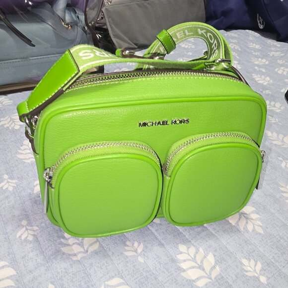 Michael Kors Jet Set Medium Leather Crossbody Bag - Lime Green - Picture 1 of 8
